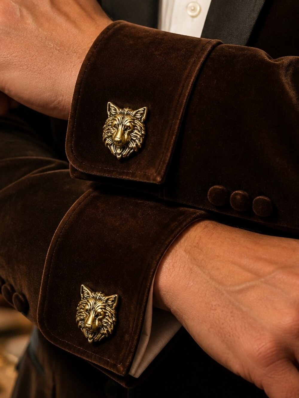 Wolf Head Cufflinks Antiqued Gold Woodland Outdoorsman Hunter Groom Mens Gift